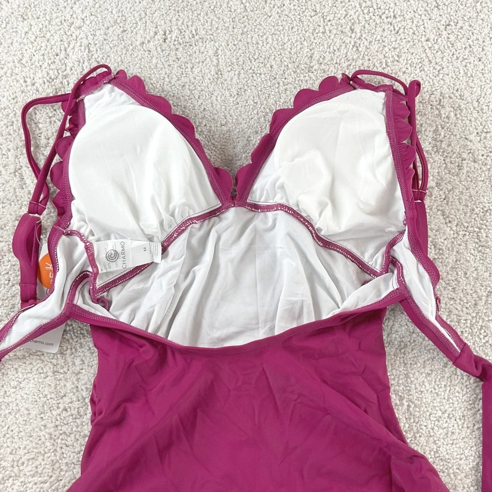 Charmo Womens Maternity One Piece Swimsuit Plum Scalloped Ruched‎ UPF 50+ Size M